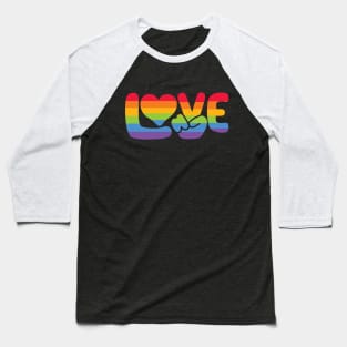 LOVE - Pride - Rainbow Heart & Peace Sign Baseball T-Shirt